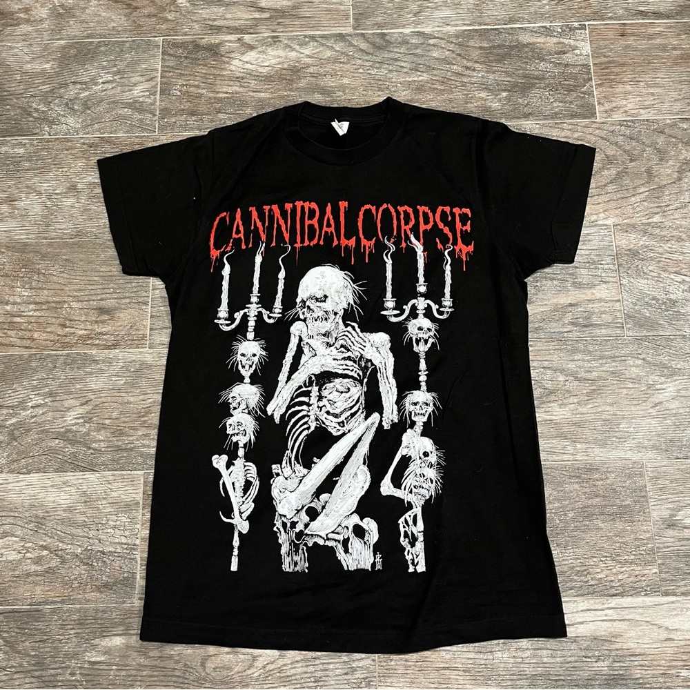 Black Graphic Band Tee - Black with Red & White Print